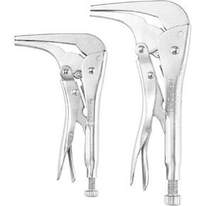 MAXPOWER 2PCS 90 degree Offset Long Nose Locking Pliers 7 inch and 11 inch