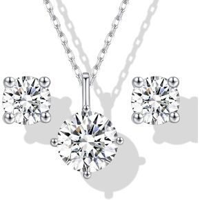 Moissanite Necklace and Earring Sets for Women | White Gold Plated/S925 Sterling Silver Diamond Jewelry Sets for Women | 1CT Diamond Pendant Jewelry Set for Girls