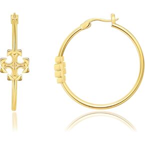 18k Gold Plated HoopEarrings Yellow Gold Cross Huggie Hoop Earrings for Women Cross Hoop Earrings 35mm