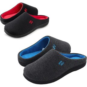 RockDove Set of 2 Pairs - Men's Original Two-Tone Memory Foam Slipper (Size 13-14 Men, Black/Red) Women's Original Two-Tone Memory Foam Slipper (Size 11-12 Women, Dark Grey)