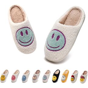 Shoquis Smile Face Slippers for Women men, Womens Slippers on Fuzzy House Slippers for woman Memory Foam Scuff Outdoor Indoor Warm Plush Bedroom Shoes with Faux Fur Lining