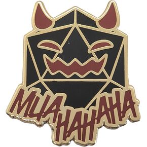 Evil DnD Game Master Enamel Lapel Pin | D20 Dice with Devil Horns Muahahaha Dragon Dungeon Master