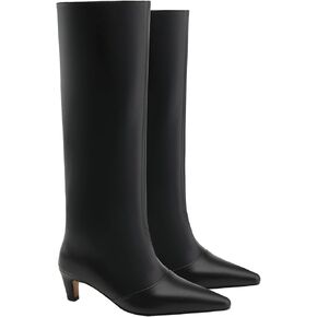 MOOMMO Women Kitten Heel Over Knee High Boots Square Toe Matte Leather Pull On Wide Calf Pleated Low Heel Thigh Boots Stylish Retro Dress Boots Chic Party Comfy 4-11 M US