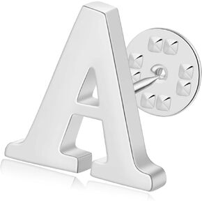 Initial Letter Lapel Pins for Men Women Personalized Name Brooch Pins for Men Suits Hats Metal Button Pins Silver A-Z