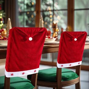4Pcs Christmas Chair Cover Christmas Decorations Indoor, Santa Claus Hat Chair Back Cover,Christmas Dining Chair Sofa Cover, Suitable for Christmas Banquet Holiday Festival Decoration