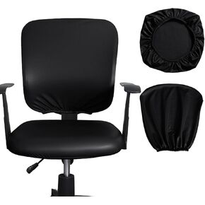 2Pcs Waterproof Office Chair Seat Covers, Stretchable Desk Chair Cover, PU Leather Computer Chair Slipcover, Removable Washable Waterproof Black Seat Covers for Universal Office Chair Black