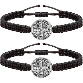 2 PCS Catholic Bracelet San Benito Bracelet Saint Benedict, Medal Bracelet Adjustable String Bracelets Religious Gifts for Men Women Gifts