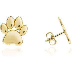 Yellow Gold Dog Paw Stud Earrings