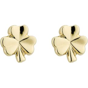 Biddy Murphy, Irish Shamrock Gold Earrings for Women, 10k Gold-Pated Studs, Lucky Celtic Jewelry, Small, Made in Ireland by Artisan Jewelers