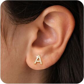 Gold Stud Earrings for Women 925 Sterling Silver Hypoallergenic Initial Letter Earrings 14K Gold Plated Cubic Zirconia Studs Earring Trendy Cute Dainty Diamond Jewelry Gift