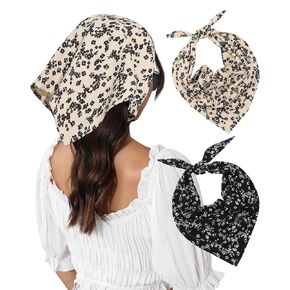 Molans Cotton Floral Hair Scarf - 2PCS Hair Scarves and Bandanas for Women Triangle Kerchief for Girls