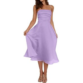 PRETTYGARDEN Womens Summer Dresses 2025 Spaghetti Strap Sleeveless Smocked Flowy Midi Wedding Guest Dress with Pockets