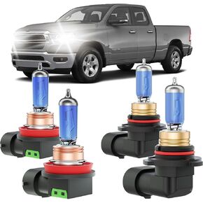 Ram Halogen Headlight Bulbs Fits For 2019-2023 Dodge Ram 1500 2500 3500 Halogen High Low Beam Combo, Ultra Bright 5000K White Bulbs, 12V-100W, Pack of 4