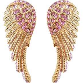 Navachi 18k Gold Plated Bird Wings Multicolor Crystal Omega Back Clip-on Stud Earrings
