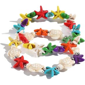 Zian 2Pcs Bohemian Bracelet Sea Turtle Bracelet Sea Star Bracelet Hand-Woven Shell Bracelet Beach Bracelet Summer Beach Bracelet