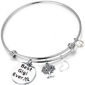 RQIER Birthday Gift for Grandma Best Gigi Ever Bracelet Expandable Wire Bangle for Grandmother Nana