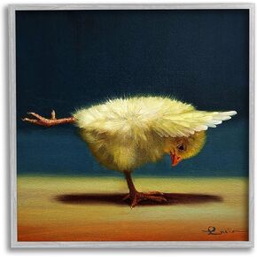 Stupell Industries Yoga Chicks Warrior III Pose Funny Animal Painting, Design by Lucia Heffernan Grey Framed Wall Art, 12 x 12, Yellow