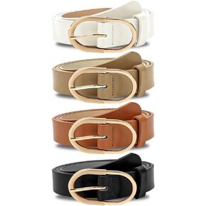 AHONEY 4 Pack Leather Belt for Women Belts for Jeans Pants Waist Belt for Women's Fashion Ladies Girls Dress Brown Black Belt with Gold Buckle Correa De Mujer