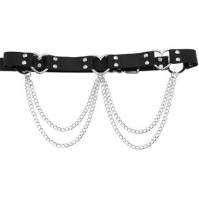 FM FM42 Multicolor PU Simulated Leather Rivets Love Heart Ring 2-Layer Chain Adjustable Waist Belt