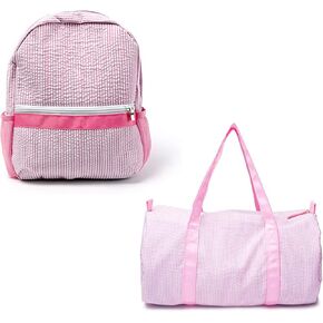 BLANKSMALL 2-5 Years Seersucker Kids Backpack - Toddler Overnight Weekend Travel Duffel Bag