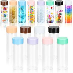 16 Pcs Sensory Bottles with Lids, 13.5 oz Leakproof Clear Plastic Water Bottles Reusable Empty Sensory Bottles for Sensory Crafts Classroom Handmade Party Supply (Multi Colors)