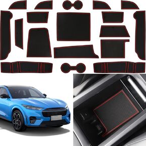 Center Console Liner for Ford Mustang Mach-E Accessories 2021 2022 2023 2024 Cup Holder Insert Gate Slot Mat Non-Slip Trim Door Pocket Pad, Anti Dust Coaster, 18PCS (Gray)