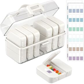 Portable Weekly Pill Box 3 Times a Day, Pill Organizer with 7 Detachable Boxes and Stickers, Airtight Organizer Case for Medication, Vitamins, Fish Oil and Supplements