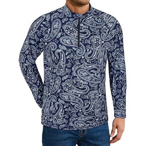Koscacy Men's Long Sleeve Golf Tennis Polo Shirts Half Zip UPF50+ Dry Fit Workout Tops Athletic Shirt