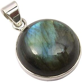 Natural Labradorite Necklace Pendant 1.1" 925 Sterling Silver Jewelery Gift