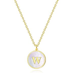 LAOYOU Gold Letter Initial Necklace for Women inlaid Mother of Pearl - Dainty Cute Disc Alphabet Pendant Stainless Steel Necklaces for Teen Girls Personalized Jewelry