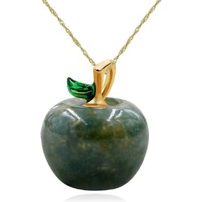 Uloveido Cute Apple-Shaped Necklace Semi Precious Stone Fruit Apple Pendant Necklace for Her
