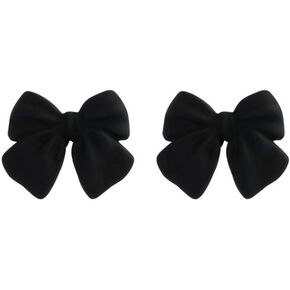 Artist Bow Tie Ribbon Stud Earrings for Women Black Daily Bow Earring Jewelry (1 Pair Black)