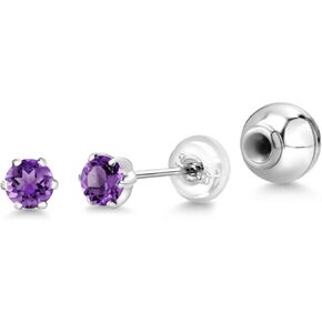 Gem Stone King 3MM Round Gemstone Birthstone Six Prong Platinum Stud Earrings For Women Men