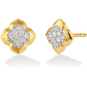 14K Gold or Platinum Plated Clover Stud Earrings for Women with Cubic Zirconia