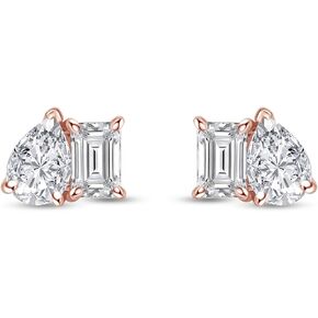 Emerald & Pear Cut Lab Created Moissanite Toi et Moi Stud Earrings for Women in 14K Gold Over Sterling Silver with Push Back Jewelry Gift for Her (2.50 Cttw, VVS1 Clarity)