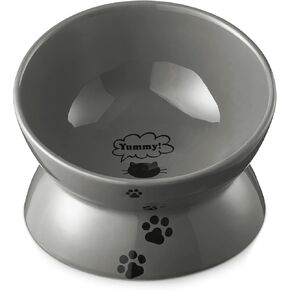 Y YHY Cat Bowl, 15 Ounce Cat Water Bowl, Raised Ceramic Cat Food Bowl, Elevated Cat Dog Dish No Spill, Pet Bowls for Cats or Small Dogs, Anti Vomiting, Measurable, White