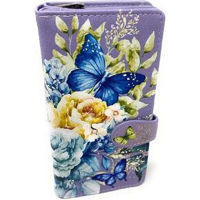 Shag Wear Floral Butterflies Large Insect Wallet for Women and Teen Girls Vegan Faux Leather Purple 7"