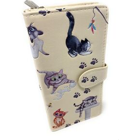 Shag Wear Playful Cats Large Animal Wallet for Women and Teen Girls Vegan Faux Leather Beige 7"