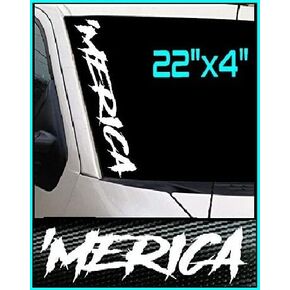 Merica Car Sticker Decal, Truck, Windshield Banner Vinyl Sticker, 20 x 4 inches (White')