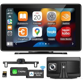 FEISIKE Portable Wireless Carplay Car Stereo with 2.5K Dash Cam & 1080P Backup Camera - 10.26" HD IPS Touchscreen, Android Auto, GPS Navigation for Car, Loop Recording, Bluetooth for All Vehicles