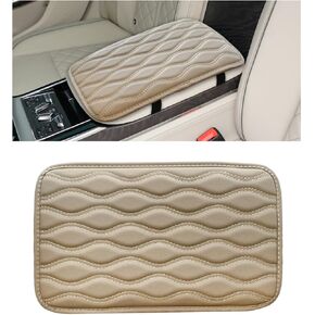 Car Center Console Cushion Pad, 12.48×7.40 Inches Waterproof Car Armrest Seat Box Cover, Comfortable PU Leather Vehicle Armrest Cover Protector, Car Decor Interior Accessories (Yellow)