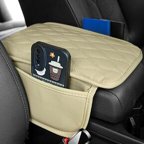 LEIWOOR Car Center Console Cover,Armrest Cover Cushion with 2 Storage Bags，Car Armrest Seat Box Pad，Universal Car Interior Accessories for Most Vehicles Vehicles (Black)