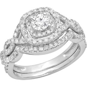 Dazzlingrock Collection 1.00 Cttw Round White Diamond Cushion Shaped Halo Engagement Ring Set for Women in 14K Solid Gold