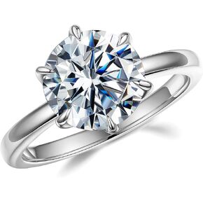 MOOSEA Moissanite Rings for Women - 3ct Moissanite Engagement Rings for Women 14K White Gold Vermeil 6 Claw Round Solitaire Moissanite Engagement Rings for Women Wedding Rings for Women Promise Ring