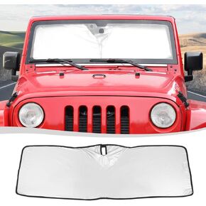 Voodonala for Jeep TJ JK JL JT 4XE Updated 2Layers Front Windshield Sunshade Cover Compatible with Jeep Wrangler 1996-2024 (230T Durable Polyester,Steel Wire)