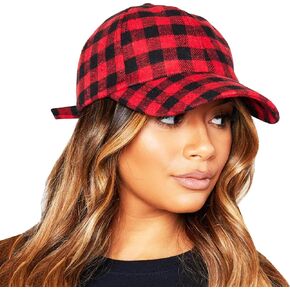 Womens Buffalo-Check Ball-Cap Red-Black-Plaid Baseball-Hat