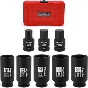 Mayouko 8PCS 1/2" Drive Deep Axle Nut Spindle Impact Socket Set, 12 Point, 14mm, 17mm, 19mm, 30mm, 32mm, 34mm, 35mm, 36mm, Impact Grade CR-MO, Hex Bit Driver Socket