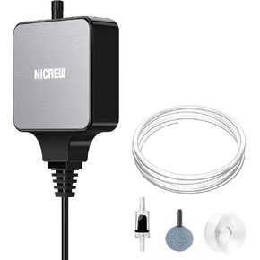 NICREW Nano Silent Aquarium Air Pump, Aquarium Aerator with Accessories for Up to 10 Gallon Fish Tank, Super Quiet, 0.3 L/min, 1.5 Watts