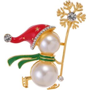 Cute Snowman Snowflake Red Santa's Hat Christmas Brooch Lapel Pins for Women Girls Gold Tone Rhinestone Pearl Brooches Pin Sweater Scarves Hat Bag Suit Accessories Xmas Decoration Fashion Jewelry Gift 47mm
