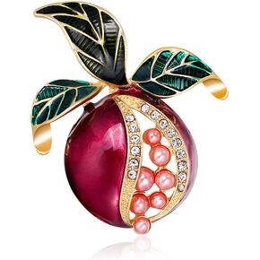 Pearl Pomegranate Brooch, Colorful Oil Drop Rhinestone Pearl Pomegranate Brooch, Stylish and Cute Red Pomegranate Brooch, Fruit Brooch Badge Pin, Red Fruit Enamel Lapel Pin, Women's Fashion Accessory